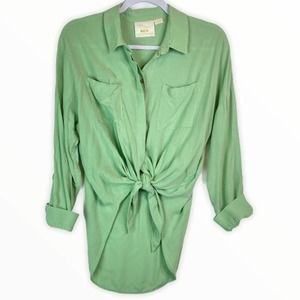 Maeve Anthropologie Light Green Tie Front Button Down Medium Soft